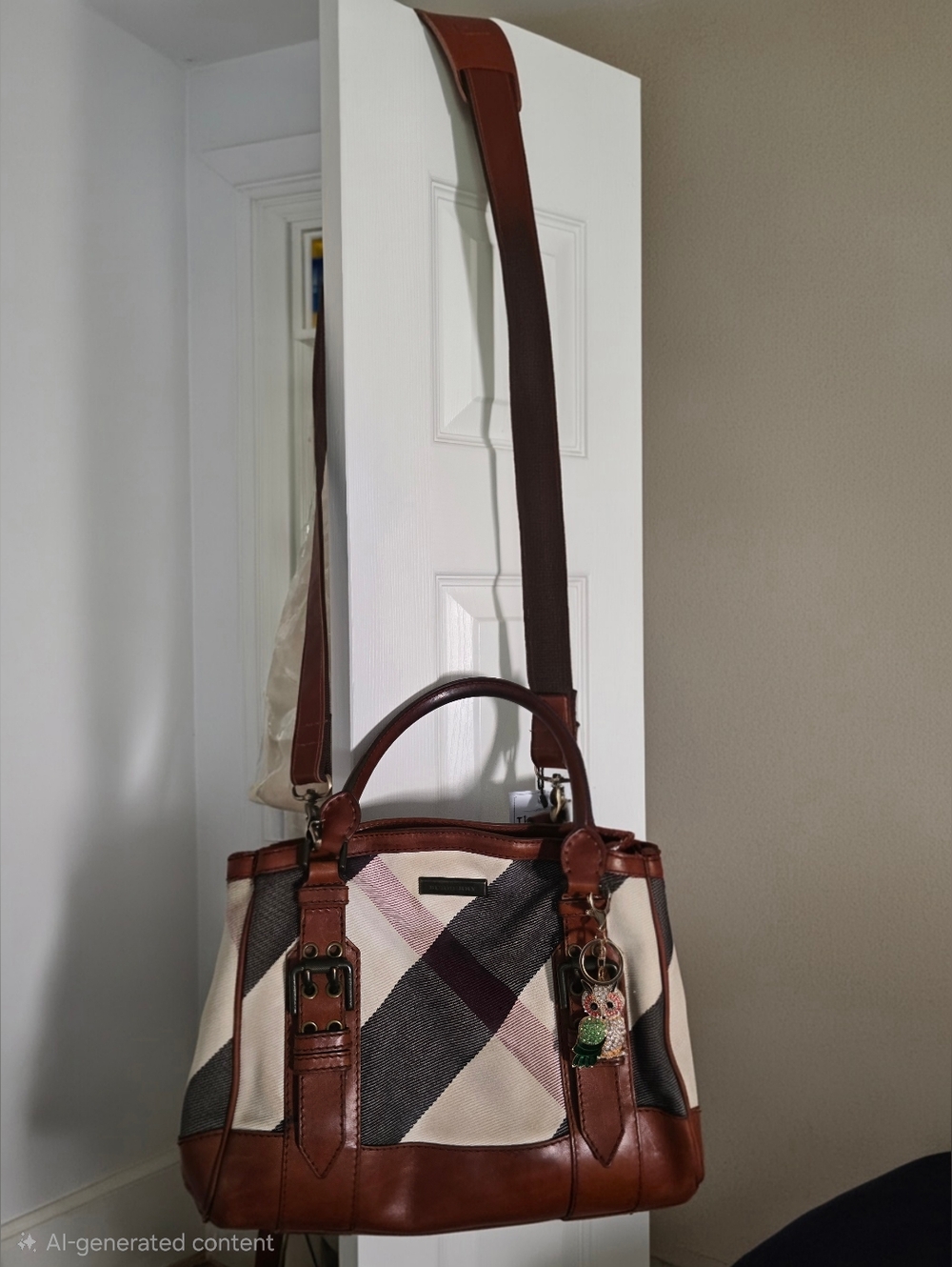 Burberry Mega Check Lowry Tote Bag with Cross-body Leather Strap wAuthentication
